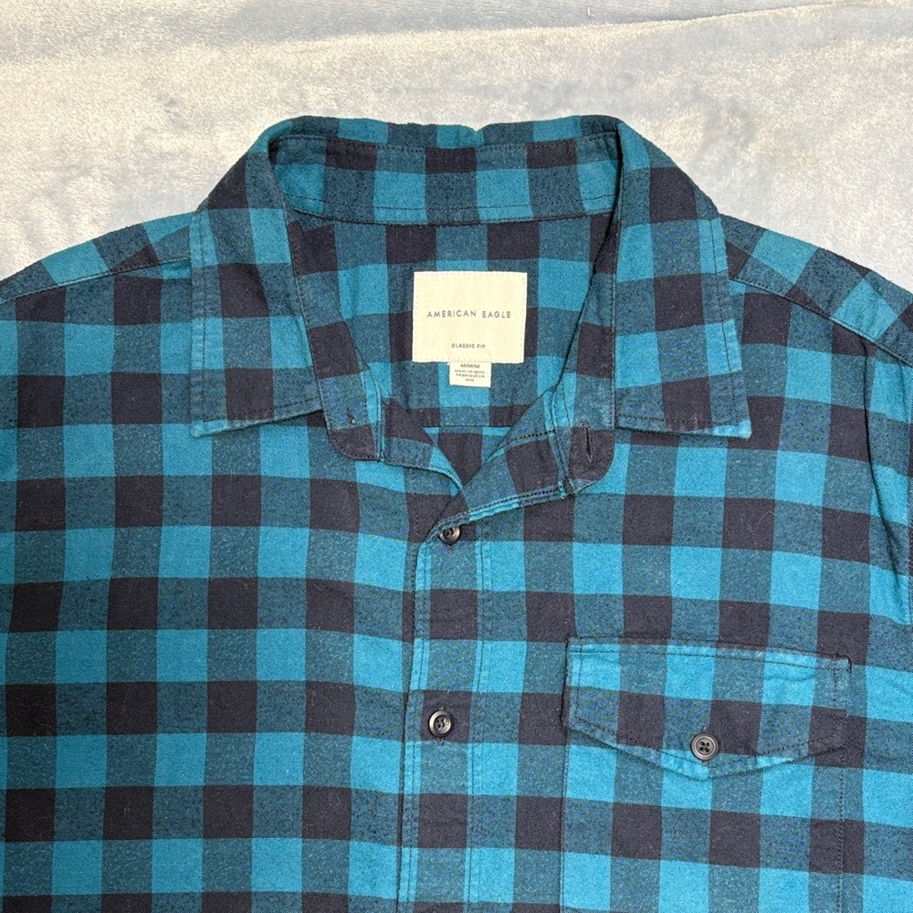 American Eagle Outfitters Blue Plaid Casual Button Down Shirt - Picture 4 of 7